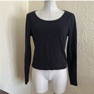 Pact Black Round Neck Ribbed Organic Cotton Stretch Long Sleeve Top Shirt XL